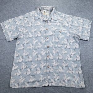M.E. Sport Hawaiian Aloha Shirt Mens XL Gray Pink Bamboo Leaves Pattern